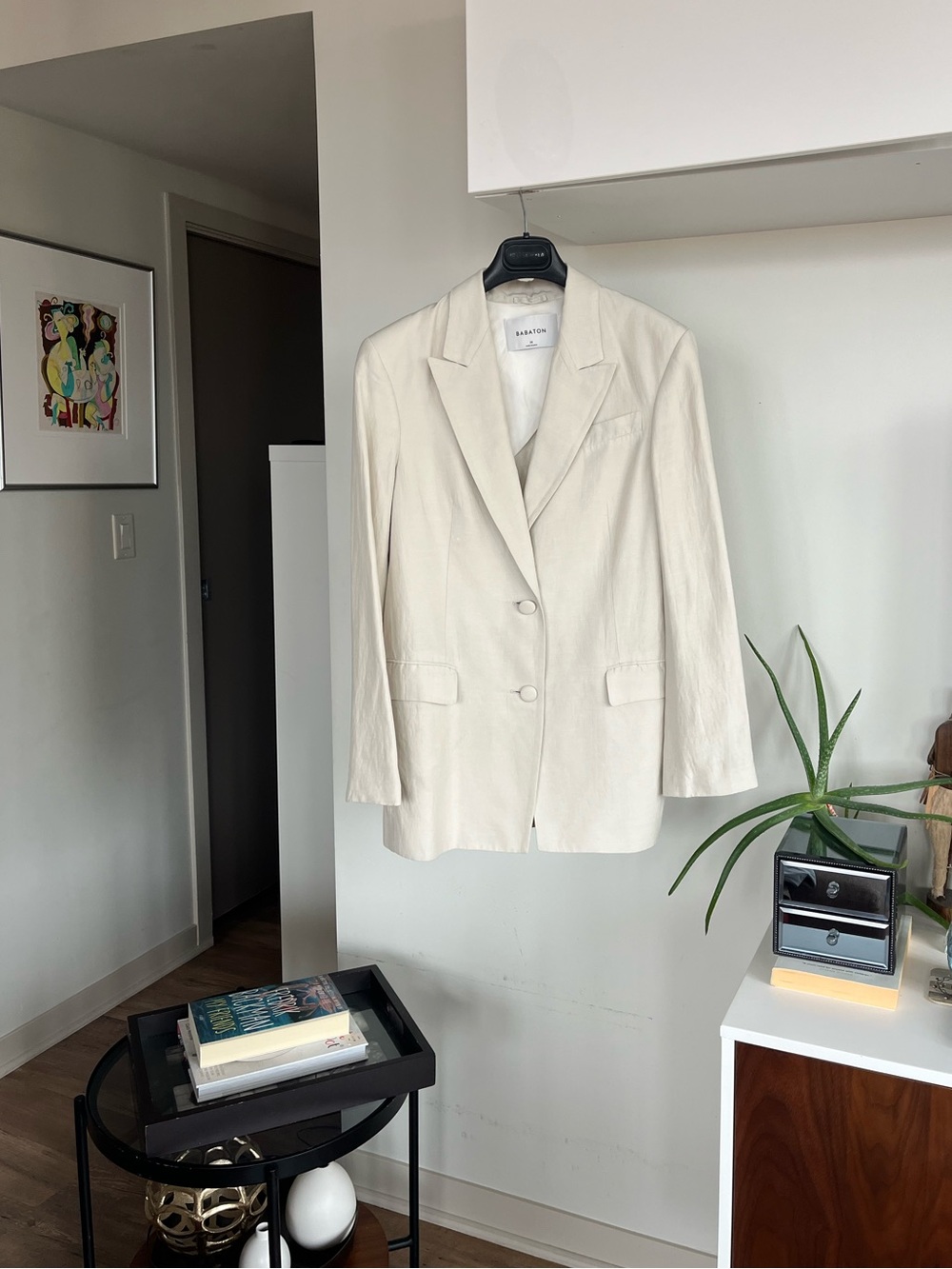 Aritzia Babaton Cream Linen-Blend Lapel Formal Wedding Guest VacationBlazer Sz M
